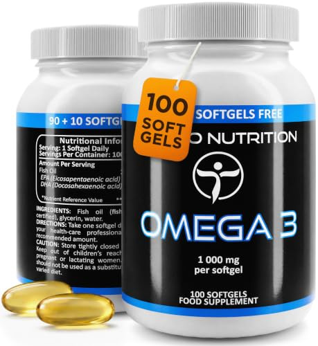 Fischöl Omega 3 Kapseln Hochdosiert - 1000mg - 100 Omega3 Fettsäuren Softgel Kapseln (3+ Monatsvorrat), mit je 1000 mg an Hochwertigem Omega-3 Öl (Fish Oil Fatty Acid)