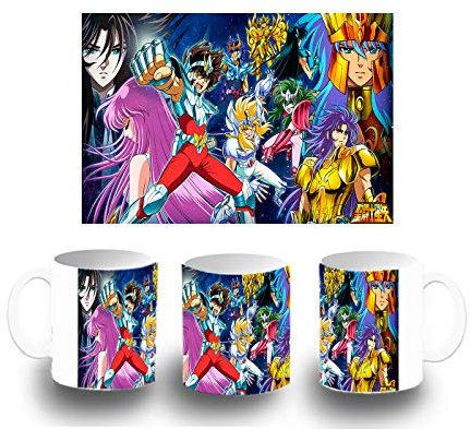 MERCHANDMANIA TAZA BLANCA CABALLEROS DEL ZODIACO ANIME color mug