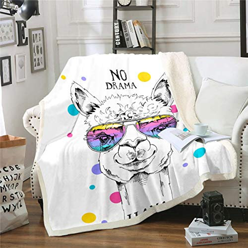 Niedliches Lama Decke 150x200cm Mädchen Karikatur Lama Alpaka Wohndecke Bunte Tupfen Streifen Kuscheldecke Für Kinder Erwachsene Schönes Lustiges Tier