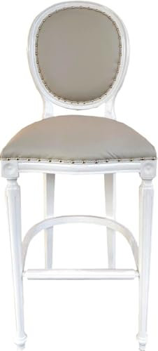 Casa Padrino Luxus Barock Bar Stuhl Echtleder Bar Stuhl Creme/Weiß - Leder Barstuhl