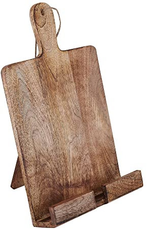 Kochbuchständer aus Holz, Schneidebrett-Stil, faltbar, Rezeptbuchständer, Halter, Staffelei für Küche, Textbuch, iPad, Tablet, L 9,5 x B 1,5 x H 35,6 cm, Braun