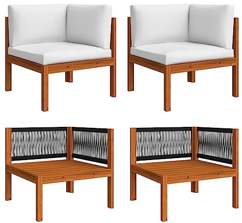 vidaXL 2X Akazienholz Massiv Garten Ecksofa mit Auflagen Sofa Lounge Gartensofa Sessel Gartensessel Einzelsofa Gartenmöbel Terrasse