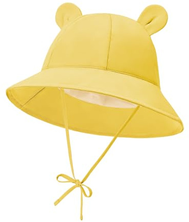 Durio Unisex Baby Kleinkinder Sonnenhut Kappe Mütze Fischerhut Strandhut Kinder Baby Mädchen Jungen Sommerhut UV Schutz UPF 50+ Gelb 6-12 Monate