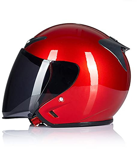 Jethelm Erwachsener Motorradhelm Mit Visier Scooter Moped Mofa Roller Offenes Helm ECE Zertifiziert Retro Vintage Pilot Biker Helmet Herren Damen Stoßfester Helm,Rot,L