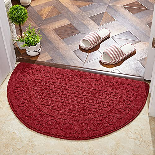 Semi-Circular Door Mats, Treer Half Round Floor Mat Non-Slip Front Doormat Soft Dirt Trapper Rug, Machine Washable Absorbent Entrance Rug Mat (48 * 78CM,Red)