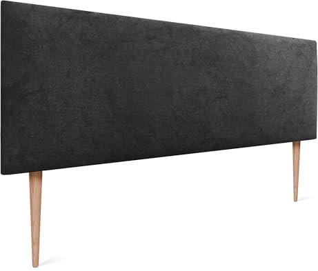 DHOME Tête de Lit AQUALINE en Similicuir ou Tissu - Lisse et Tapissée, Style Luxe (Tissu Noir, 145cm avec Pieds pour Lits 120/135/140)