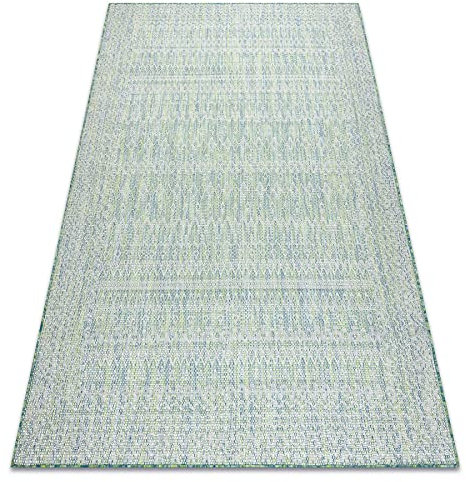 rugsx Teppich SISAL SION innen & außen, flach gewebt, für Zimmer, Küche, Terrasse und Balkon, aztekisch Diamanten Flach gewebt grün/blau/Ecru 80x150 cm