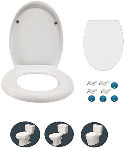 Toilet Seat Soft Close, Toilet Seats with Quick Release, Sturdy Duroplastic Anti-Bacterial Toilet Lid with Stainless Adjustable Hinges, Oval Shape Loo Seat White