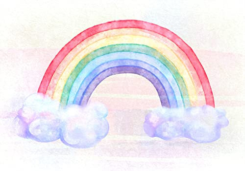 decomonkey Fototapete selbstklebend Regenbogen 196x140 cm Selbstklebende Tapeten Wand Fototapeten Tapete Wandtapete klebend Klebefolie Wanddeko Wolken Steinwand rosa bunt weiß