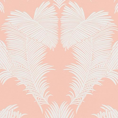 Profhome Palm Trees Wallpaper 379596-GU Non-Woven Wallpaper Pink White 0.53 m x 10.05 m / 5.33 sqm