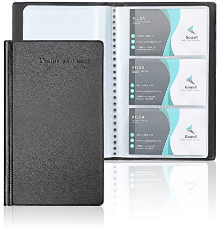 GOWALL Porte-cartes de visite d'une capacité de 240 cartes, porte-cartes de visite portable pour homme et femme, classeur de cartes de visite professionnel, porte-cartes de visite, Noir