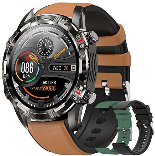 DREAMWIN Montre Connectée Homme avec Appel/Lecteur de Musique Bluetooth, Smartwatch Femme IP68 Fonction Féminine, SpO2/Fréquence Cardiaque/Sommeil/70 Modes Sportifs/Podomètre iOS Android (Marron)