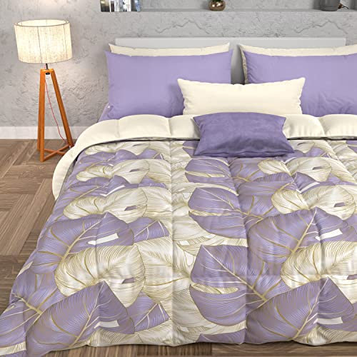 PETTI Artigiani Italiani - Trapunta Matrimoniale Invernale, Piumone Matrimoniale, Trapunta Double Face Tinta Unita e Stampa Digitale Tropical Lilla, Made in Italy