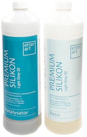 Etter Art Premium Silikonkautschuk Härtegrad 32 I Selbstentlüftendes Silikon zum gießen für langlebige Formen I Hochwertiges 2 Komponenten Abformsilikon für kreative Kunstwerke I Set 2kg I Light Grey