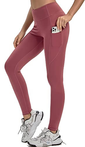 adorence Leggings Damen, Sport Leggings Damen mit Tasche, Sporthose Lang,Yogahose High Waist, Sport Leggins Blickdicht Erdrot-3XL