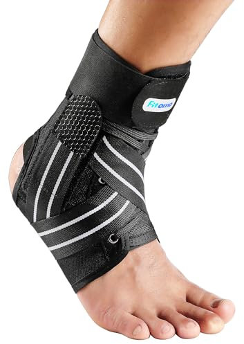 Fitomo Sprunggelenkbandage, Einstellbares Fußbandage mit Abnehmbarem Stabilisator, Fußbandage für Plantarfasziitis, Arthritis, ACL, Gelenkschmerzen, Fersensporn, Sport, 1 Stück