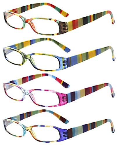 COJWIS 4 Pack Damen Lesebrille Mit Schönes Muster Brille Federscharnierleser für Frauen Reader (4 Farbe Mischen-2, 4.00, multiplier_x)