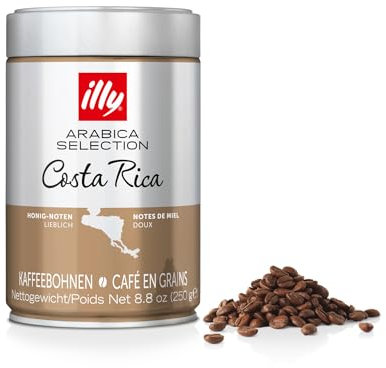illy, Café en Grains Arabica Selection Costa Rica, 100% Arabica avec des Notes de Caramel, Chocolat et Vanille, Saveur Douce, Paquet de 6 Boîtes (6 x 250g)
