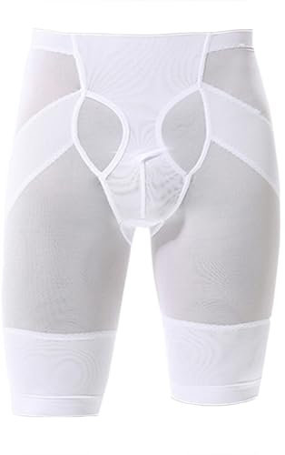 Men's High Waist Compression in the Abdominal Body Shaper Boxer Shorts Figure Shaping Underwear Slimming Shapewear with Tummy Control(Color:White,Size:L)