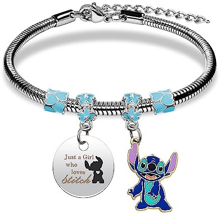 Stitch Armband, Stitch Freundschaftsarmbänder, Lilo Stitch Charm Armband, Lilo Stitch Armband Schwester, Stitch Silber Anhänger Armband, Cartoon Bettelarmband, für Mädchen Beste Freundin (Blau-B)