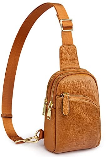 S-ZONE Damen Echtes Leder Brust Umhängetasche RFID-Blockierung Mittel Brusttasche Unisex Sling Bag Crossbody Bag Schultertasche
