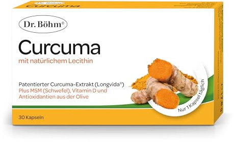 Dr. Böhm Curcuma: Patentierter Curcuma-Extrakt, MSM, Vitamin D und Antioxidantien aus der Olive, 30 Kapseln