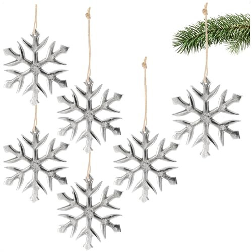 com-four® 6X Hängedeko Schneeflocke - Dekofigur aus vernickeltem Aluminium - weihnachtliches und Elegantes Wohnaccessoire - Schneestern für die Winterzeit