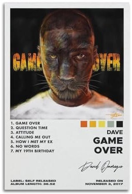 ceok Dave Poster Game Over Tracklist Album Moive Poster Wandkunst Dekor Druck Bild Gemälde für Wohnzimmer Schlafzimmer Dekoration 30 x 45 cm ungerahmt