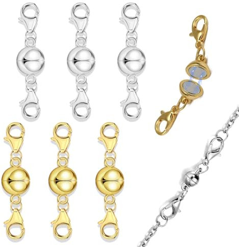 VBKITW 6 Stück Magnetische Karabinerverschlüsse, Magnetschließe für Schmuck, Verriegelung Magnetischer Schmuckverbinder Extender, für Schmuck Halskette in Gold und Silber