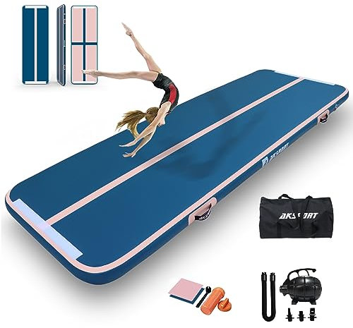 AKSPORT Air Matte Track Tumbling Matte,3/4/5/6m Aufblasbar Gymnastikmatte Turnmatte Tumbling Matten 10/20cm hoch mit Luftpumpe für Zuhause/Taumel/Turnhalle/Ausbildung/Cheerleading
