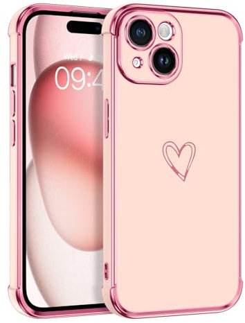 DUEDUE für iPhone 15 Hülle, Herz Muster Stoßfeste Schutzhülle aus Soft Silikon TPU, Rundumschutz Exzellente Samtiger Griff Handyhülle für iPhone 15 Case 6,1 Rosa
