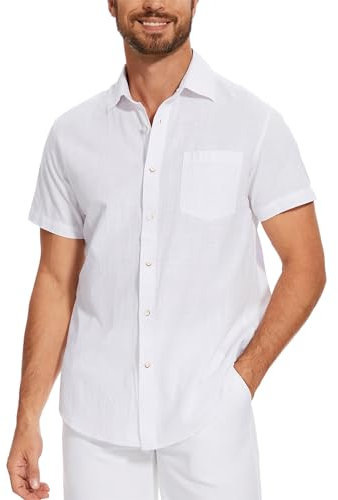 iClosam Chemise Lin Homme Manches Courtes Été Chemises Casual Coton Chemisette Homme Ete de Couleur Unie avec Poche Coupe Classique