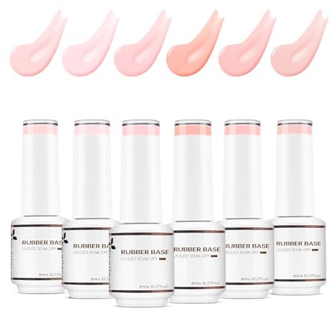 Nicedeco Lot de 6 Rubber Base Vernis Semi Permanent Gel, Base Coat Naturel Nu Rose UV LED Gel Polish Renforcement et Réparation de Manucure Nail Art 8ml - Kit 37