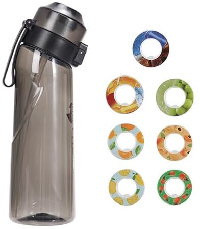 PANGHUBO Botella de agua de aire con cápsulas de sabor, juego de iniciación, botellas sin BPA con 7 cápsulas de sabor perfumadas con 0 calorías de azúcar, taza de agua con popote para gimnasio,