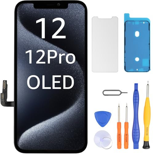 LL TRADER Écran pour iPhone 12/12 Pro Remplacement d'écran OLED 6.1 de réparation de numériseur d'affichage à Tactile avec Kit de Réparation 2024(True Tone Programmable)