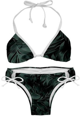 FNETJXF Bikini-Sets für Damen, Damen-Badeanzüge, 2-teilig, Damen-Bikini, modern, schwarz, grün, tropische Monstera-Blätter, Muster A3167, Small