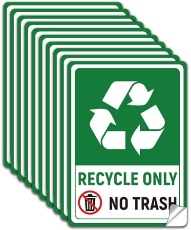 WADORN 10Pcs PVC Trash Recycle Sticker, Green Recycle Stickers for Trash Can 13x18cm Self Adhesive Recycle Sign Sticker Waterproof PVC Trash Can Label for Indoor Outdoor Kitchen