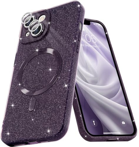 Micoden for iPhone 13 Case [Compatible with Magsafe] Magnetic Phone Case Glitter Bling Sparkle Women Girl Shockproof with Camera Protector for iPhone 13,Dark Purple