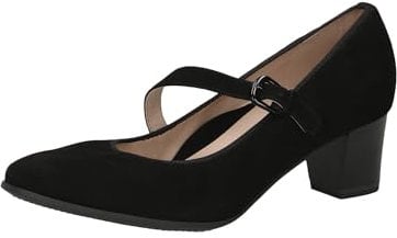 CAPRICE Damen Pumps aus Leder mit Riemen, Schwarz (Black Suede), 39 EU