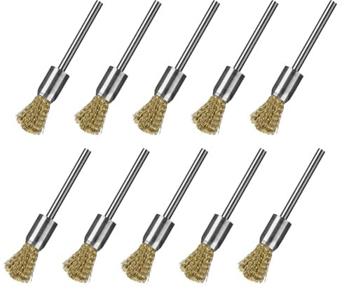Mini Messingbürste, 10 Stück Drahtbürste Bohrmaschine Klein Stahlbürste Akkuschrauber 3mm Poliere Reinigung Metallbürste Set für DIY Schleifen Reinigen Entkalken und Entgraten