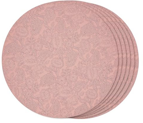 fanquare Runde Tischsets 6er Set Rosa Geblümte Platzsets 38cm Kunstleder Tischsets für den Esstisch wasserdichte Hitzebeständige Platzdeckchen für Haus Küche Täglichen Gebrauch