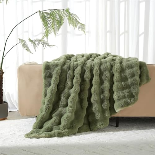 Luofanfei Plüsch Kuschelige Kuscheldecke Wohndecke 180x200 Grün Salbeigrün Samt Bubble Decke Warme Flauschige Fleecedecke Bettüberwurf Couchdecke Tagesdecke Sofadecke Blanket Für Schlafzimmer Büro