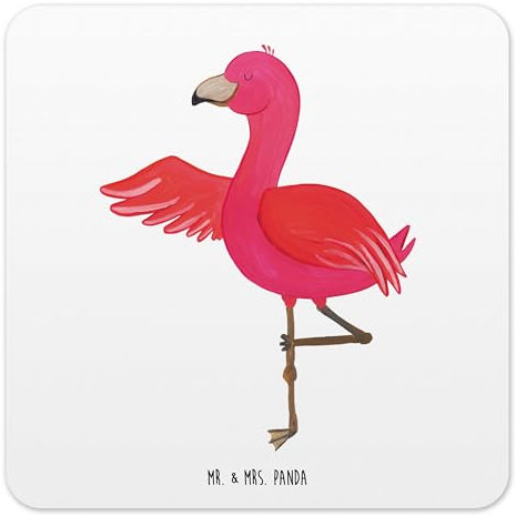 Mr. & Mrs. Panda 10er Set Untersetzer Set Flamingo Yoga - Geschenk, Yogapose, Achtsamkeit, Untersetzer Filz, Ärger, Vogel, Design Untersetzer für