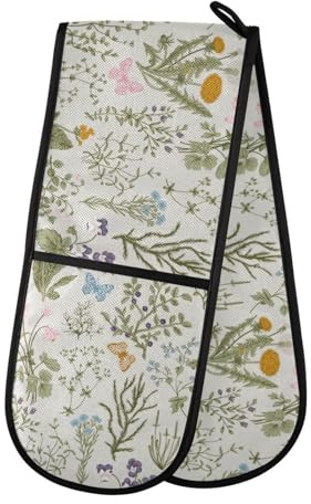 Doppelte Ofenhandschuhe, hitzebeständig, Schmetterling, Wildblume, Doppel-Ofenhandschuhe, Topflappen, Hitzeschutz, Ofenhandschuhe für Zuhause, Küche, Backen, Kochen, Grillen, Mikrowelle