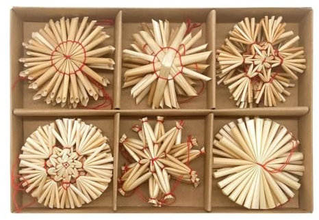 CENPEK 24x Straw Stars Christmas Tree Decorations - Diameter approx 6cm - Straw Star Christmas Tree Pendant - Retro Christmas Tree Ornaments