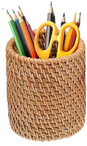 Yaoliucp Porte-Crayon en rotin, Tasse de Stylo en Osier Fait à la Main, Casserole en Osier Pot en Osier pour Le Bureau tissé rotin makup Organisateur de Brosse