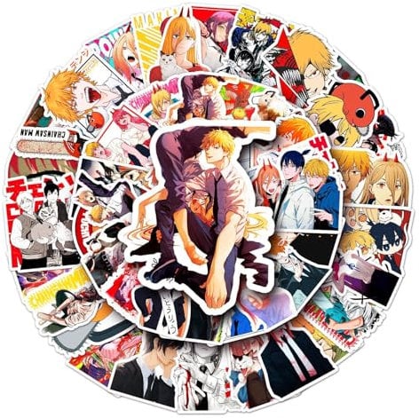 51Pcs/Pack Chainsaws Mans Stickers Anime Waterproof Vinyl Stickers for Laptop, Luggage, Skateboard, Teens