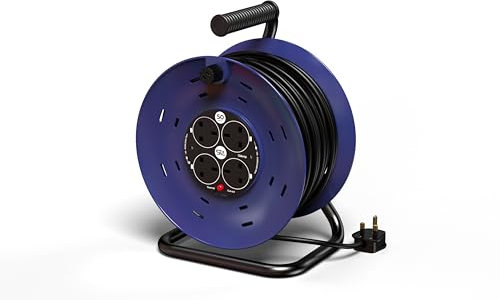 Extension Lead 50m Heavy Duty Cable Reel, 4 Socket Cord Reel UK Plug Socket with Thermal Cut-Out Protection 13A Fused Plug