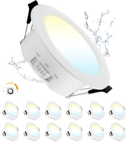 Grebeam LED Einbaustrahler 230V Dimmbar, 9W LED Spots Dimmbar Ultra Slim Einbautiefe 28mm, Warmweiß Neutralweiß Kaltweiß, IP44 Spots Deckenleuchten für Wohnzimmer, Ø95-105mm Loch, 12er Set