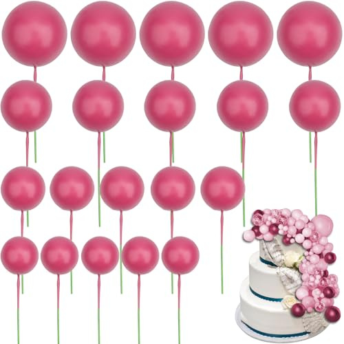Roellgs 20 Pcs Gold Ball Cake Topper, Round Ball Cake Toppers, Craft DIY Bakeware Decorating Tools for Wedding Graduation Birthday Party (Rose)